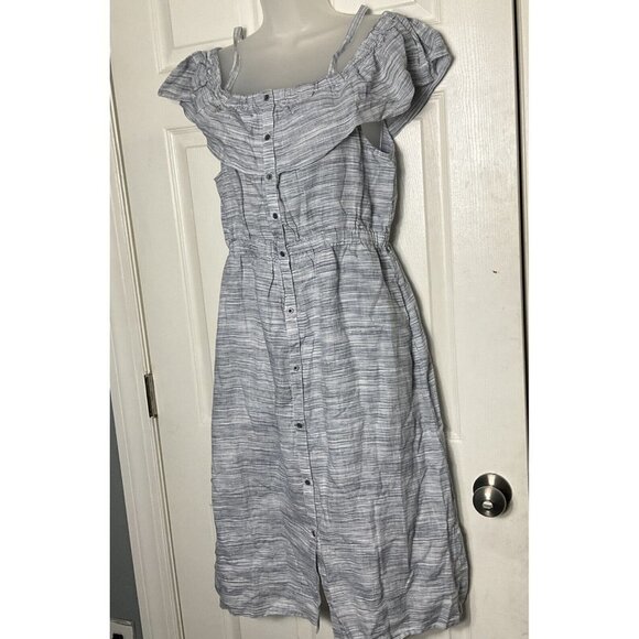 New!! Lucky Brand Large button-down pocket cold shoulder linen dress ruffle midi - Picture 4 of 14